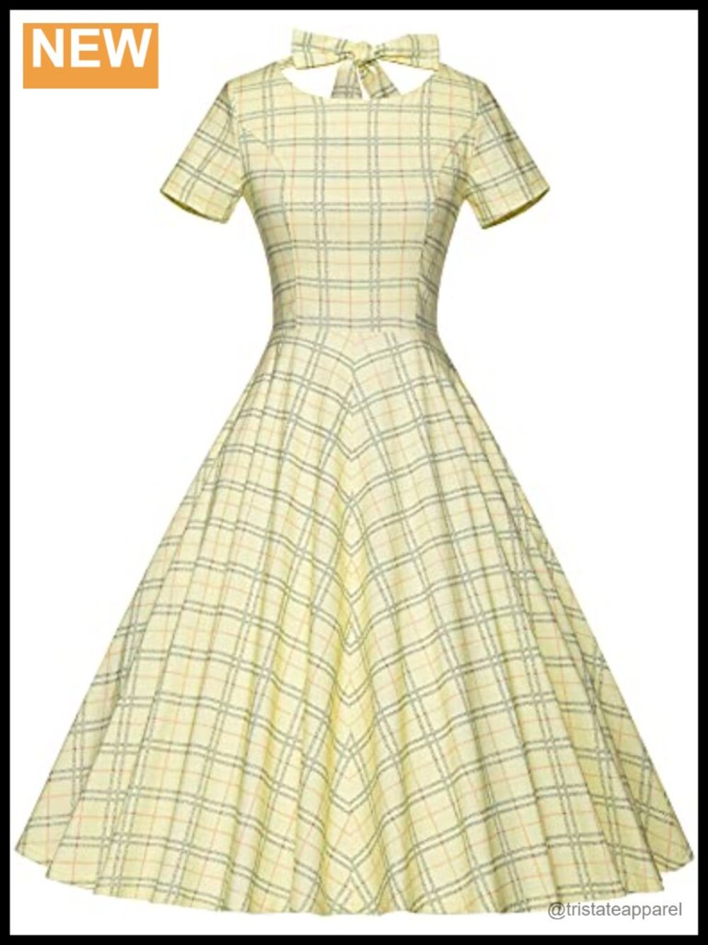 1950s Vintage Retro A-Line Swing Dress with Bow Back & Pockets